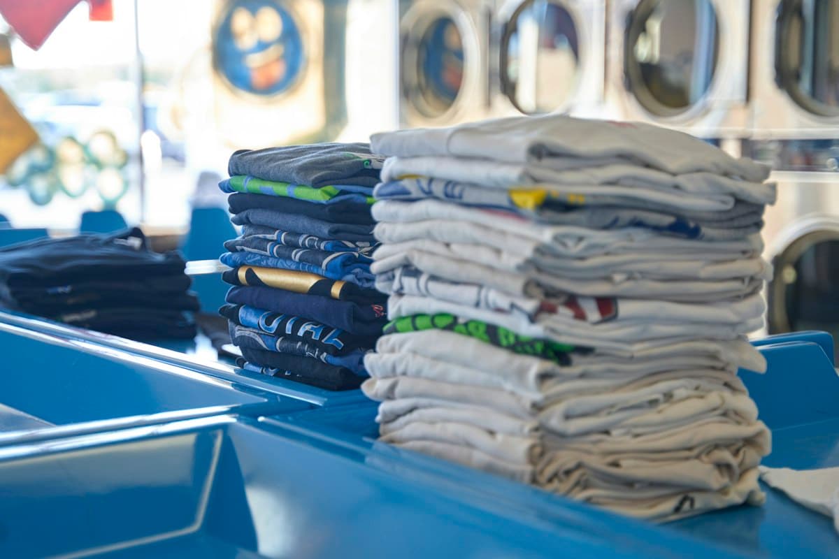 A stack of folded shirts